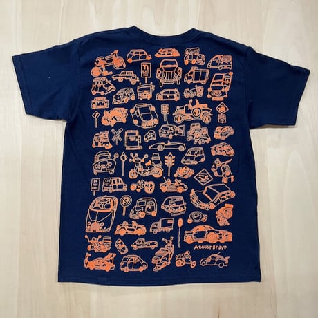 かかせて車TシャツKids（紺T×オレンジ）
