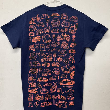 かかせて車Tシャツ（紺T×オレンジ）