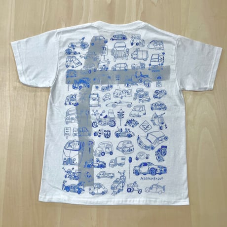 かかせて車TシャツKids（白T×青）