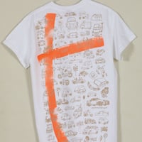 かかせて車Tシャツ（白T×ベージュ）