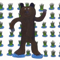 ポストカード-田んぼにいるクマ