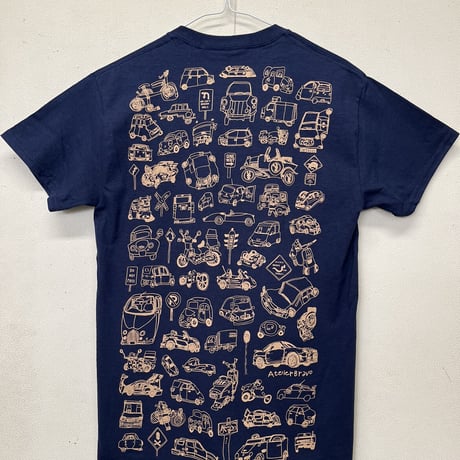 かかせて車Tシャツ（紺T×ベージュ）