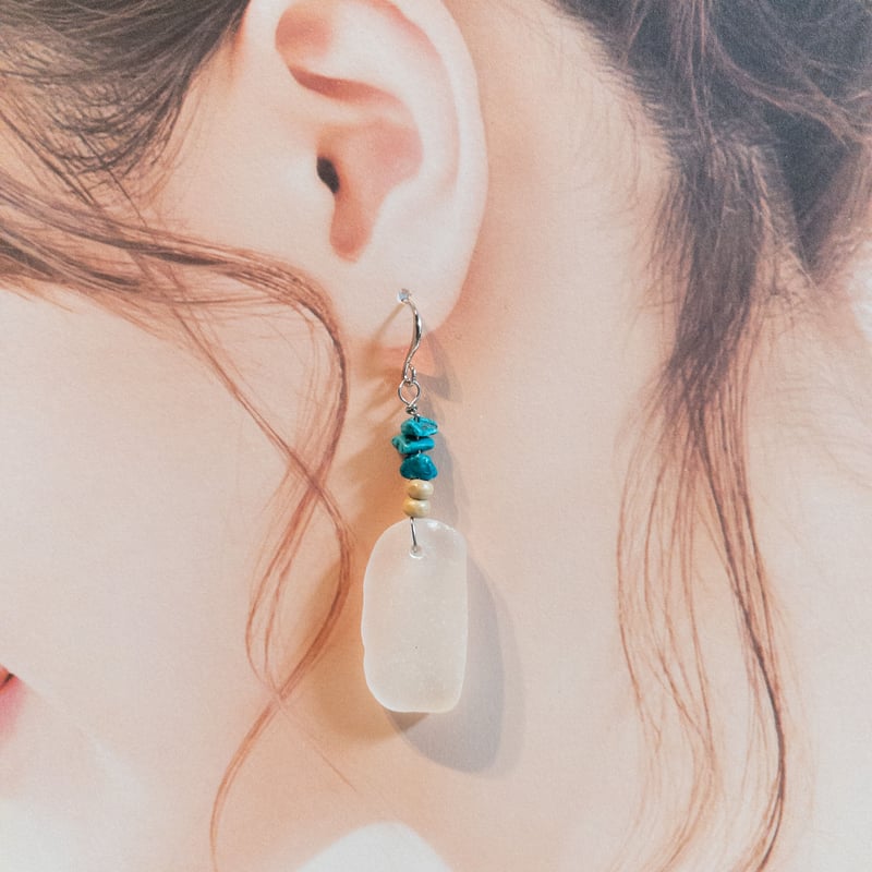 シーグラス 水彩画 ニュアンス ピアス イヤリング シーグラスピアス | Negi☆STORE