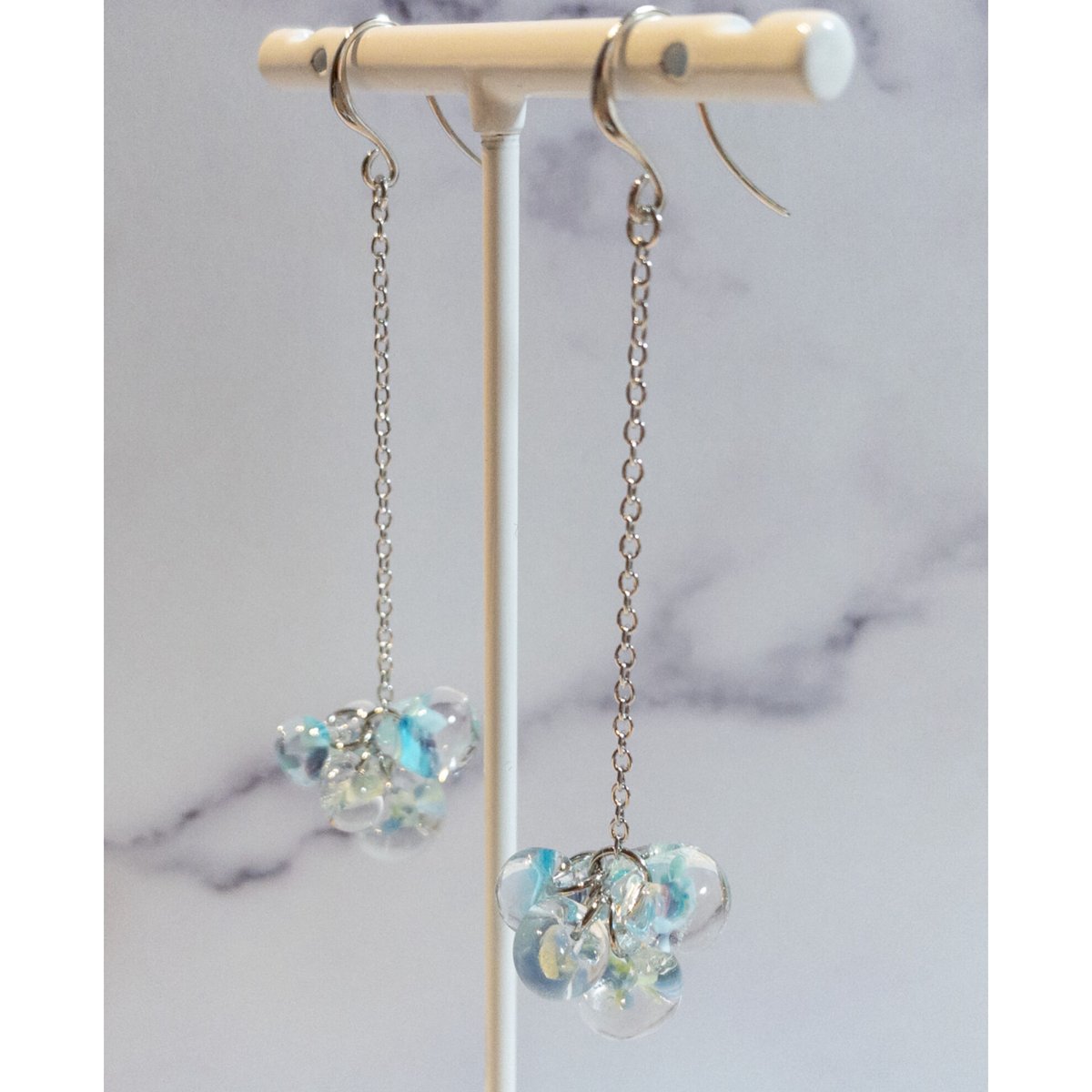 22粒ティアドロップビーズミニプラム&24粒STビーズ ピアス ティアドロップビーズピアス | Negi☆STORE