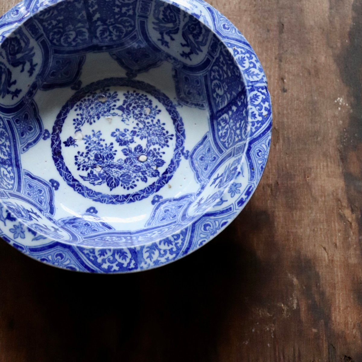 中国？ 染付 盛鉢 深鉢 印あり 時代物 中国？ 染付 盛鉢 深鉢 印あり 時代物