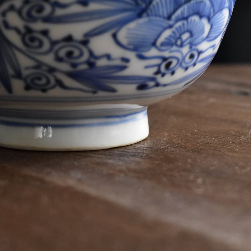 古平戸焼 染付 松竹に龍虎の図 蓋付湯呑 み茶碗 茶道具 江戸時代 古平戸焼 染付 松竹に龍虎の図 蓋付湯呑 み茶碗 茶道具