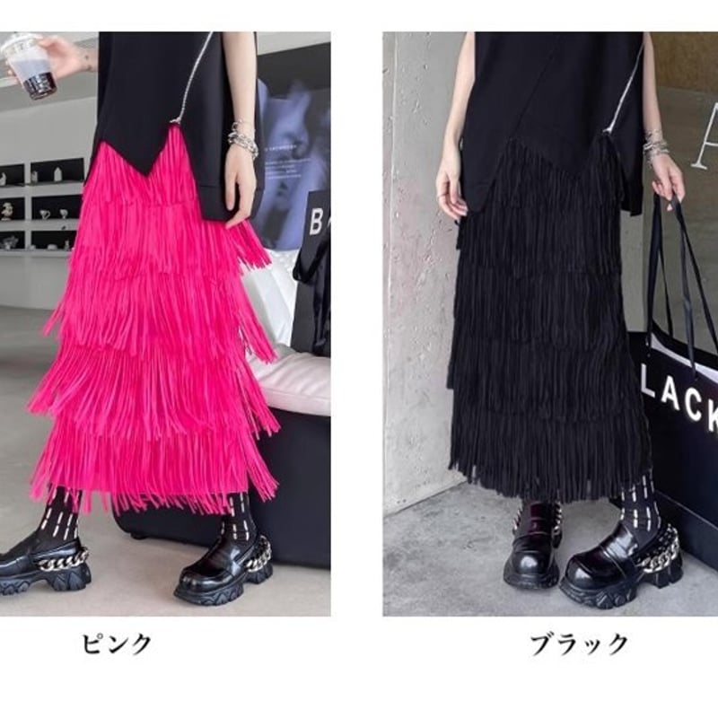 タッセルスカート フリンジスカート スカート レトロ ミドル丈
