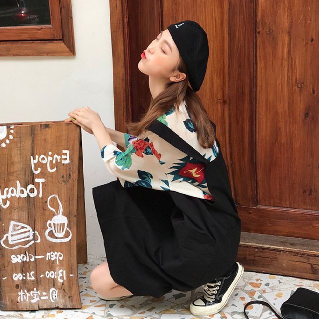 セットアップ】半袖柄シャツ+サスペンダースカート シャツ セットアップ】半袖柄シャツ+サスペンダースカート シャツ
