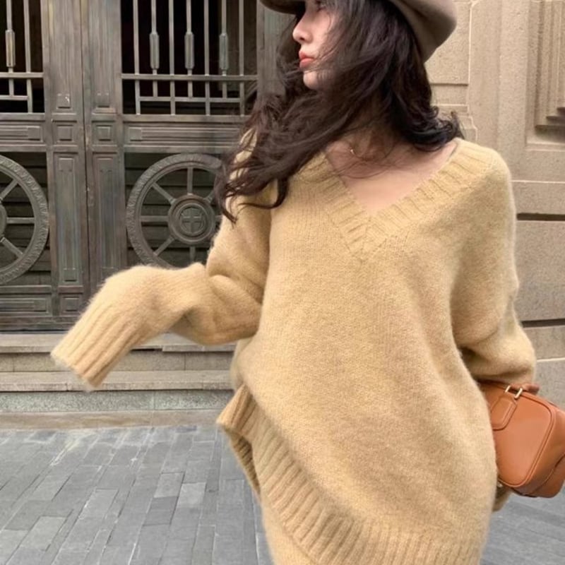 セットアップ】Vネックニット＋ニットスカート ニットアップ set up