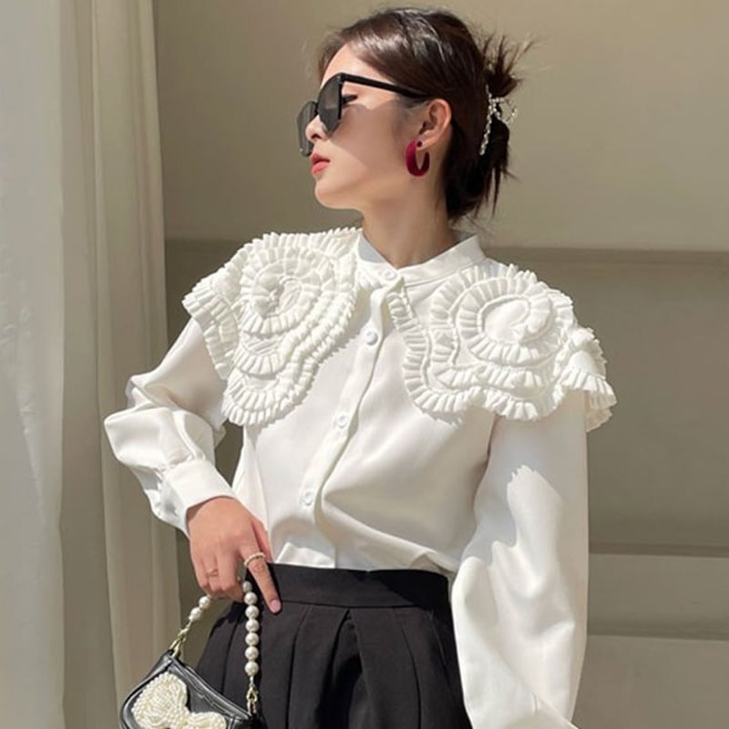 FEILER フェイラー フワラーフリルブラウス 長袖シャツ L Lace Ladies（レースレディース） ブラウス シャツ ダブルラウンド
