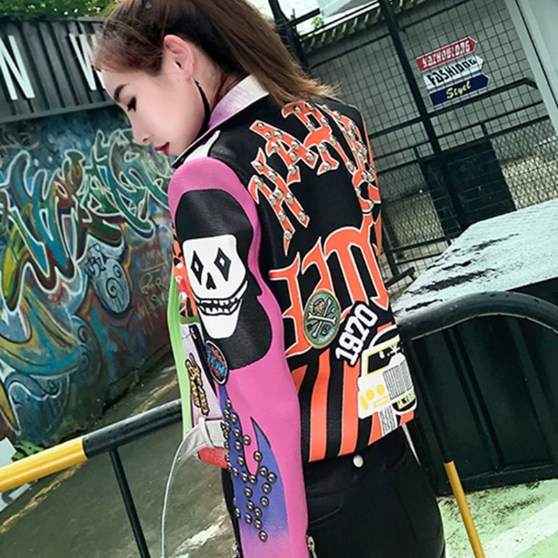 日本未発売】スタッズ付き レザージャケット. ヒョウ柄