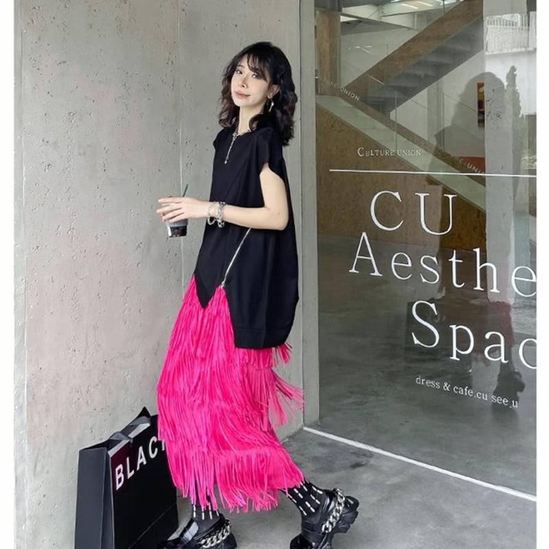 タッセルスカート フリンジスカート スカート レトロ ミドル丈