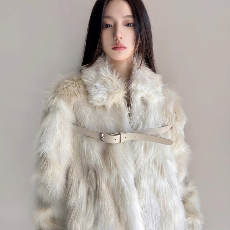 ファーコート エコファー ベルト レディース フェイクファージャケット