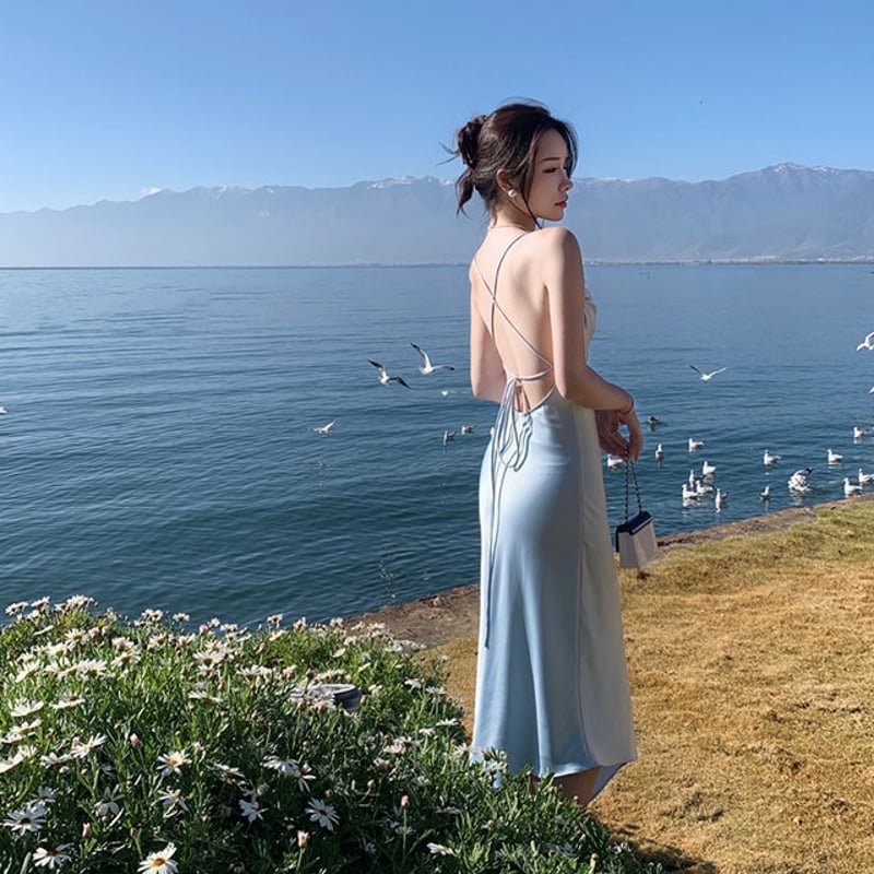 美品 SEA シー ヘビーサテンドーラキャミソール サテンキャミソールワンピース サマーワンピ サテンワンピース