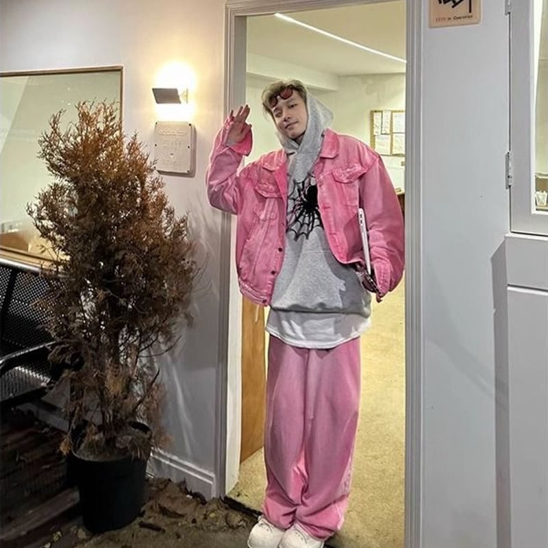 セットアップ】ピンクデニム ジャケット＋ストレートジーンズ