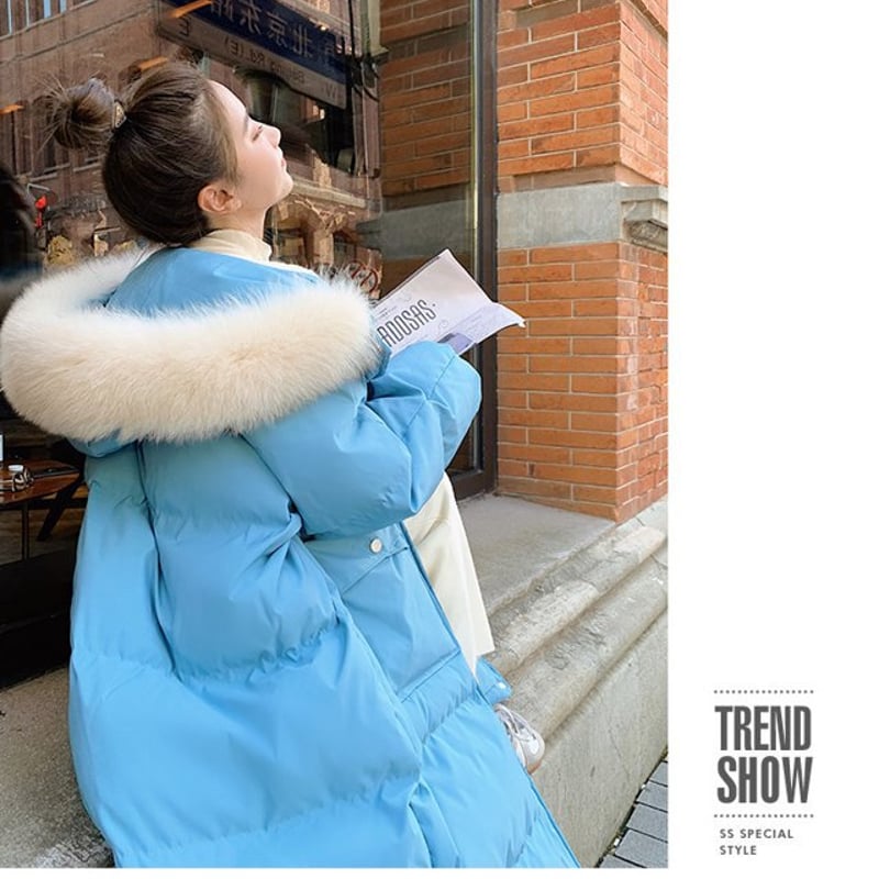 ファーフード付き ロングダウンジャケット ダウンコート ダウン