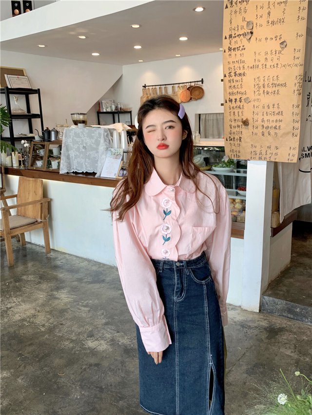 【美品】mercibeaucoup, オーバーサイズ　花柄長袖シャツ　ピンク HUG.U シャツ 花柄 プリント 体型カバー オーバーサイズ 変形