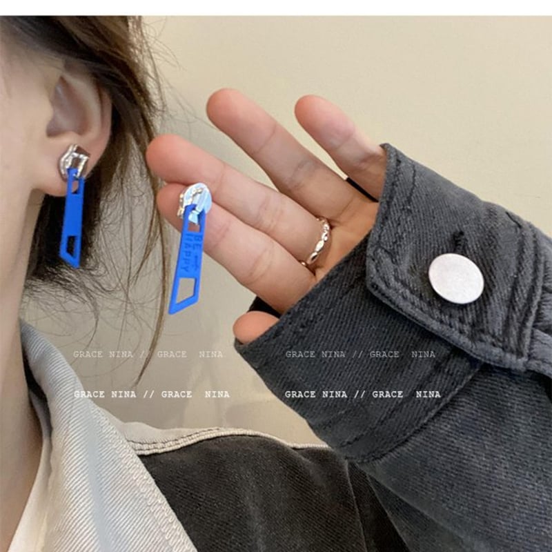 ジップピアス ジッパー ダングル ドロップ イヤリング キュート