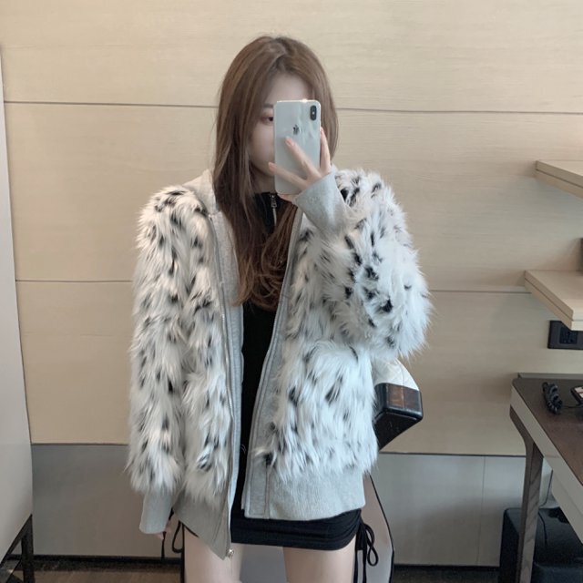 ヒョウ柄 フード付きファーコート レディース 秋 冬 ファー ヒョウ柄 フード付きファーコート レディース 秋 冬 ファー