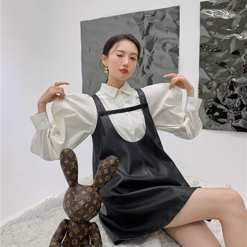 AD2020 レザーハーネスミニワンピース ドレス スカート archive