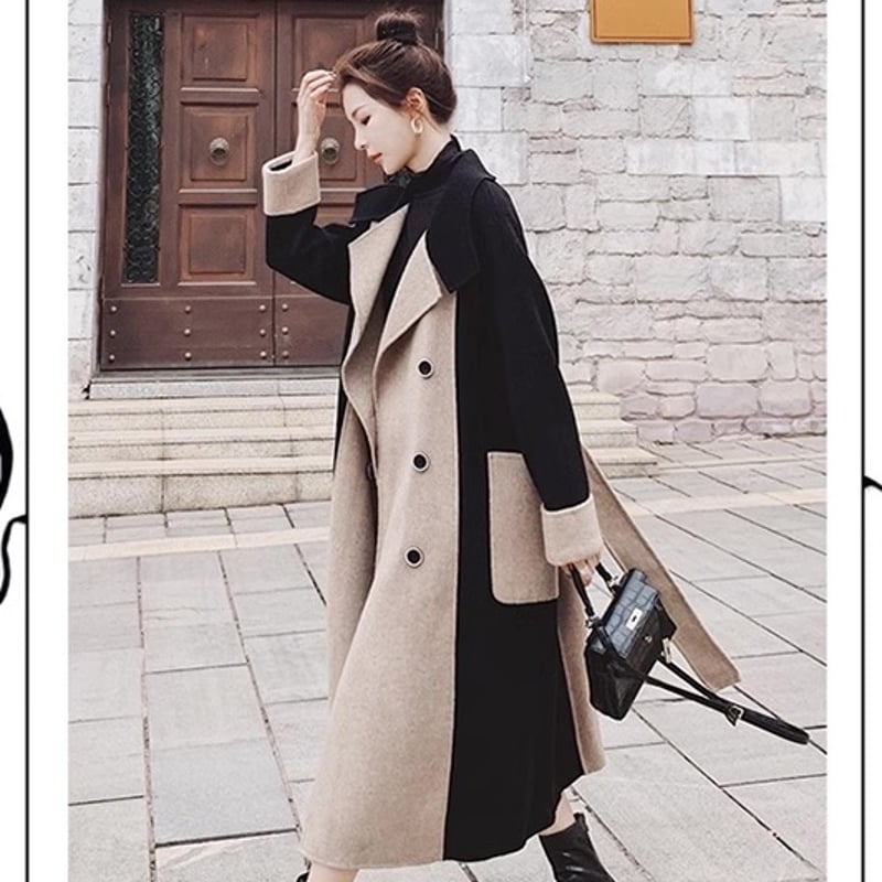 バイカラーウールコート ウールコート ミドル丈 ストレート. ダブル