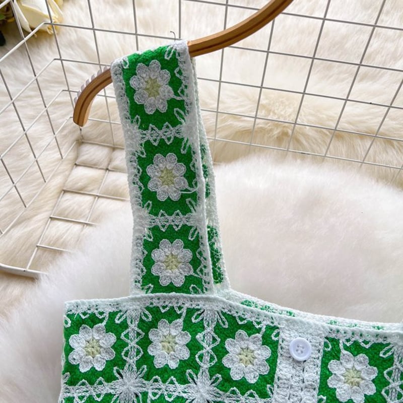 セットアップ】花柄刺繍 ビスチェ+ミニスカート. かぎ網 上下 セットアップ】花柄刺繍 ビスチェ+ミニスカート. かぎ網 上下