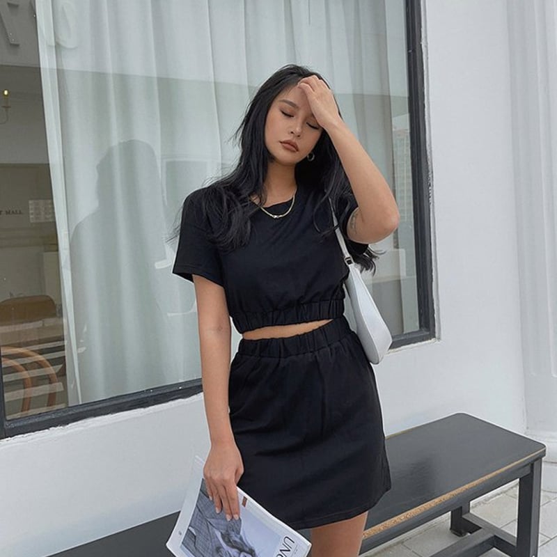 セットアップ】半袖トップス＋ハーフスカート ツーピース ミニスカート