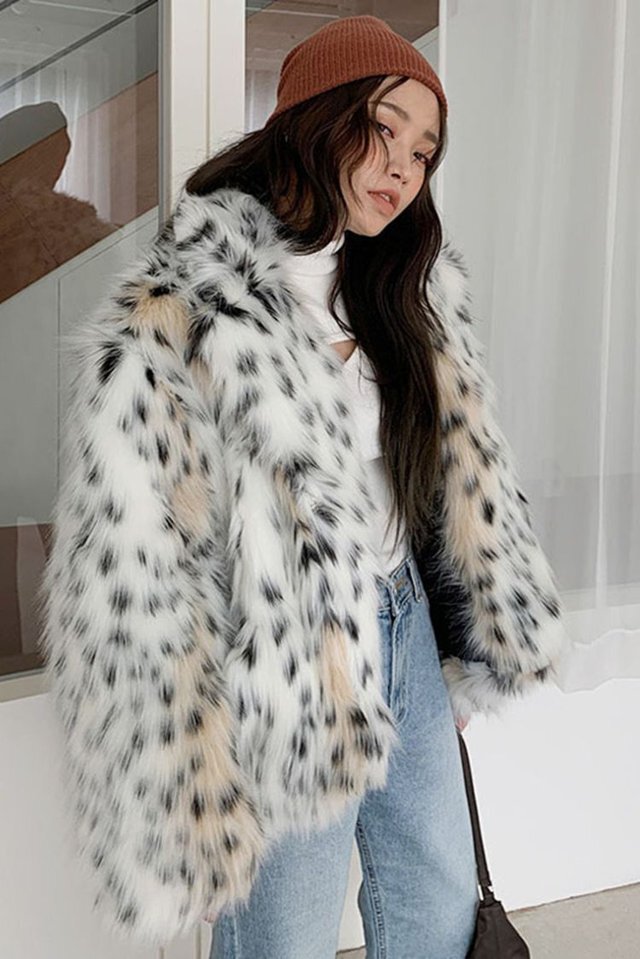 【Mademoiselle Dior】ファーコート　レオパード　黒　Mサイズ Mademoiselle Dior】ファーコート レオパード 黒 Mサイズ
