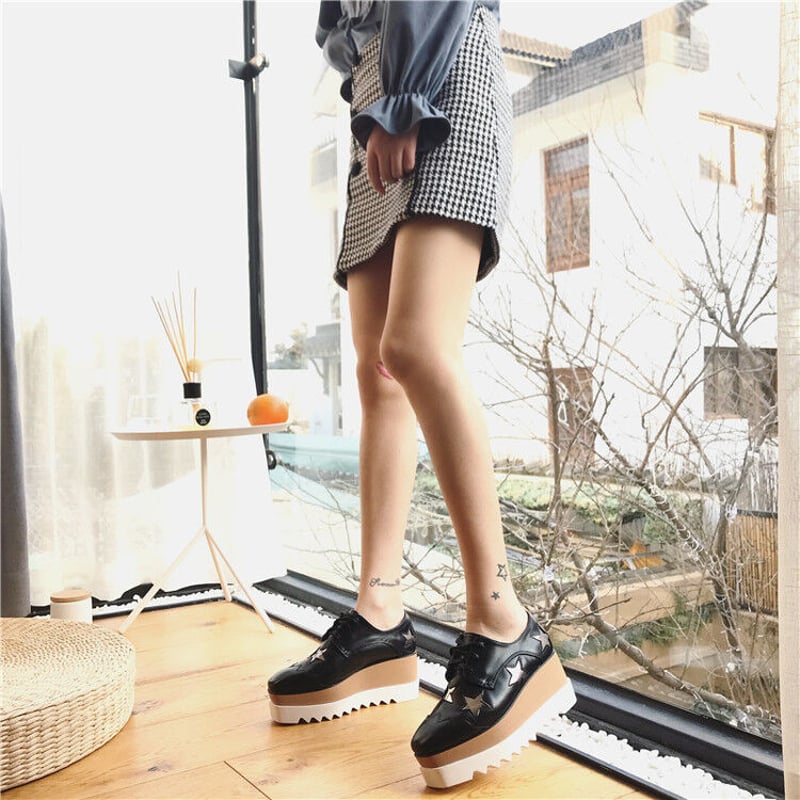 星柄厚底レースアップシューズ オジ靴 オックスフォードシューズ