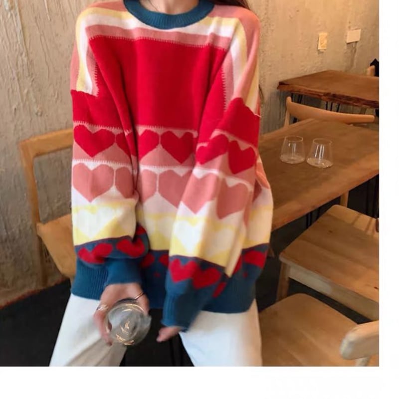 ハート柄ニットセーター レディース セーター ニット トップス 長袖