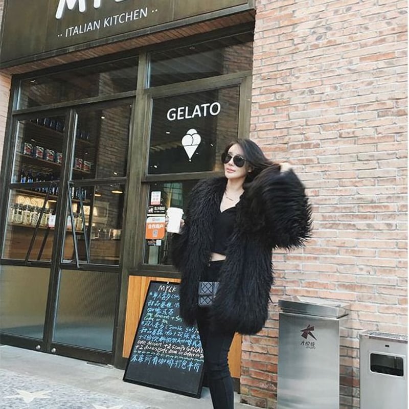 シャギーコート ファーコート レディース ミドル丈 ふわふわ