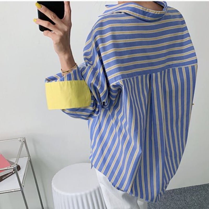 コントラストカラーストライプシャツ ストライプシャツ レディース