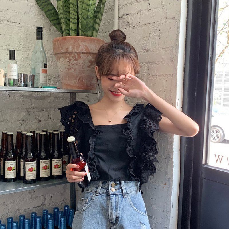 夏推しオフェロトップス レースバックリボントップス 韓国 オルチャン