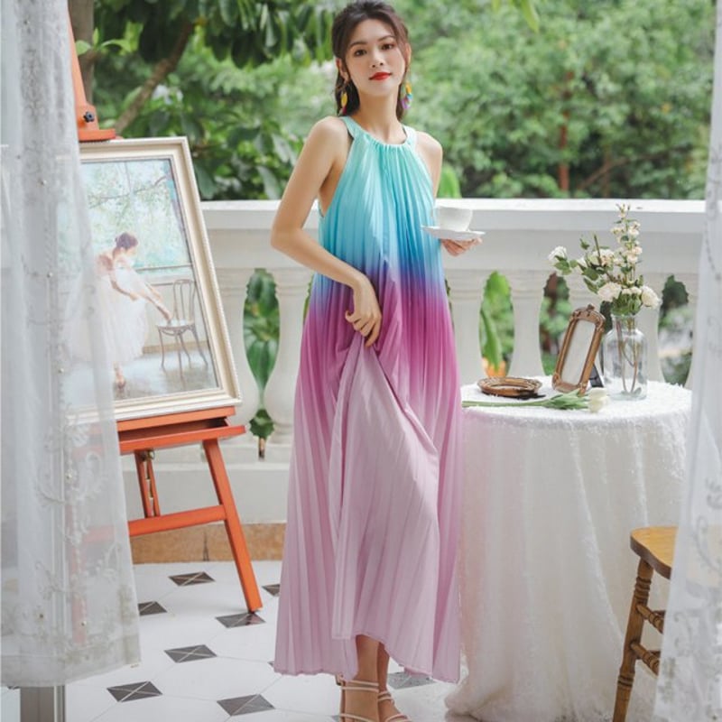 シビラ　PLAYA マーブルグラデーション　ワンピース　5.3万　ピンク セール】 マーブルグラデーションワンピース （ロング・マキシ丈