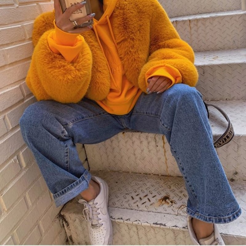 オレンジ ファー ジャケット