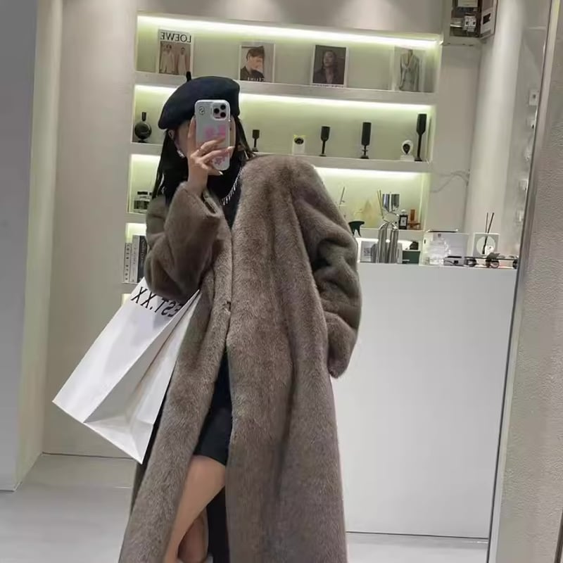 エコファーロングコート レディース ロング丈 もこもこ ロングコート