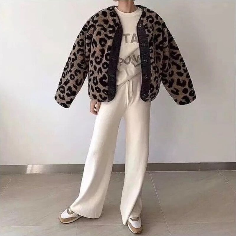 即納】レディース レオパード ヒョウ柄 ボアジャケット もこもこ