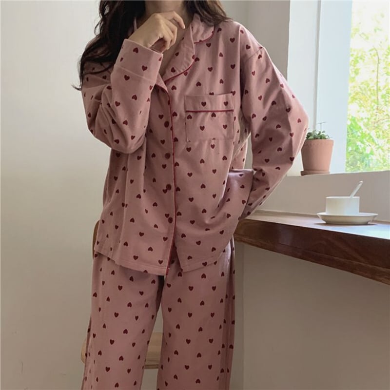 ハート柄長袖ルームウェア パジャマ 2カラー b528 | selectshopebelli