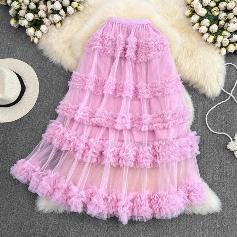 andrea&co ボリュームフリルチュールスカート セットアップ アイボリー ANDREA&Co. AUBREY ボリュームフリルチュールスカート アイボリー