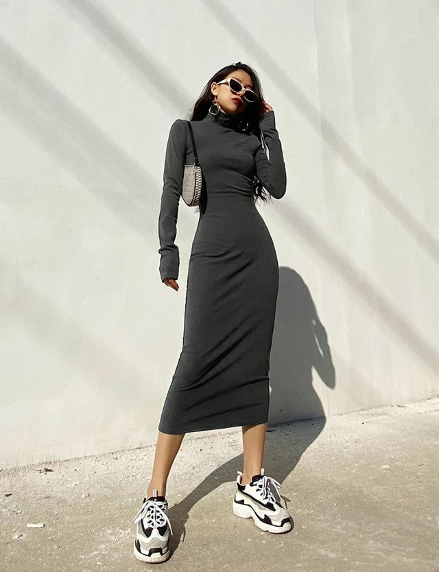 Trish Originals ハイネック ワンピース ハイネックワンピース タイトワンピース 長袖 タイトワンピ