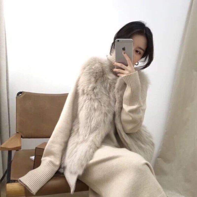 大阪の販売店 soerte Knit docking fur vest ファーベスト | cafr