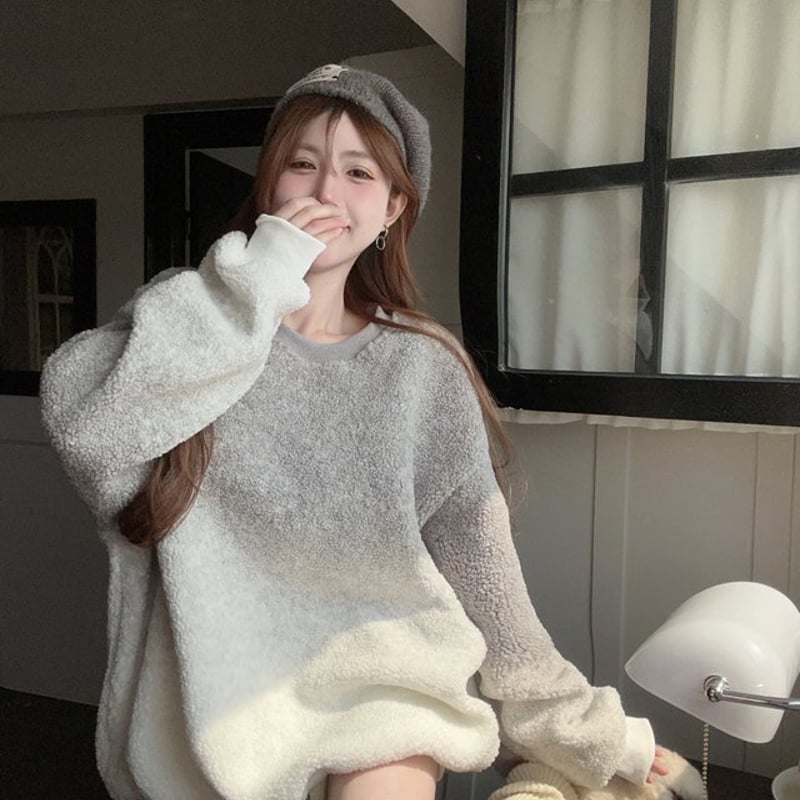 グラデーションボアニットセーター プルオーバー ニット セーター ボア