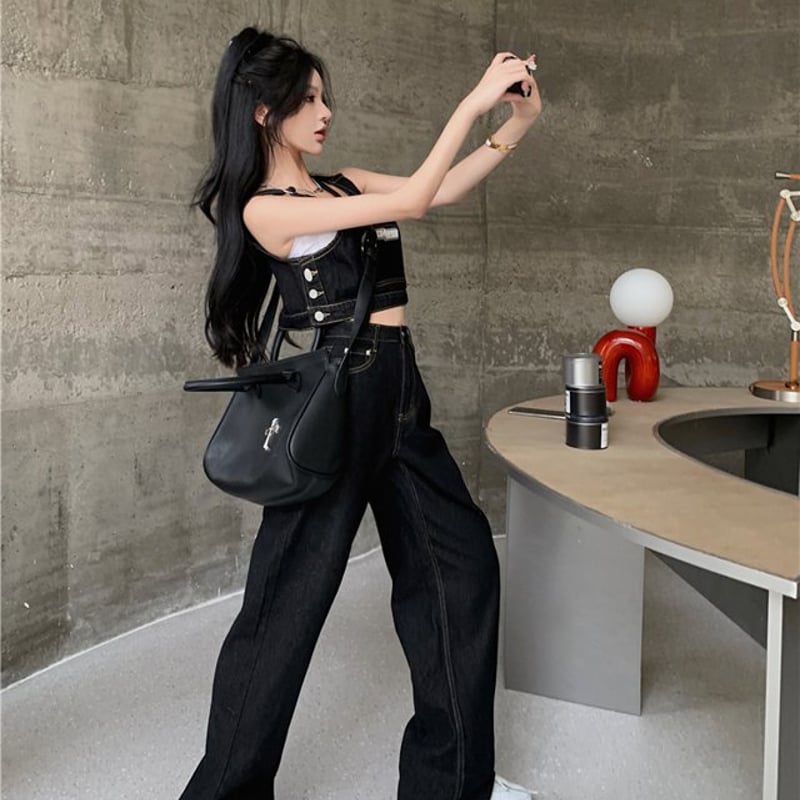 セットアップ】デニムビスチェ＋ストレートジーンズ 上下セット set up