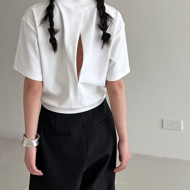 オープンバック 黒 Tシャツ 半袖 BLACK BY MOUSSY | back open t-shirt (Tシャツ・カットソー