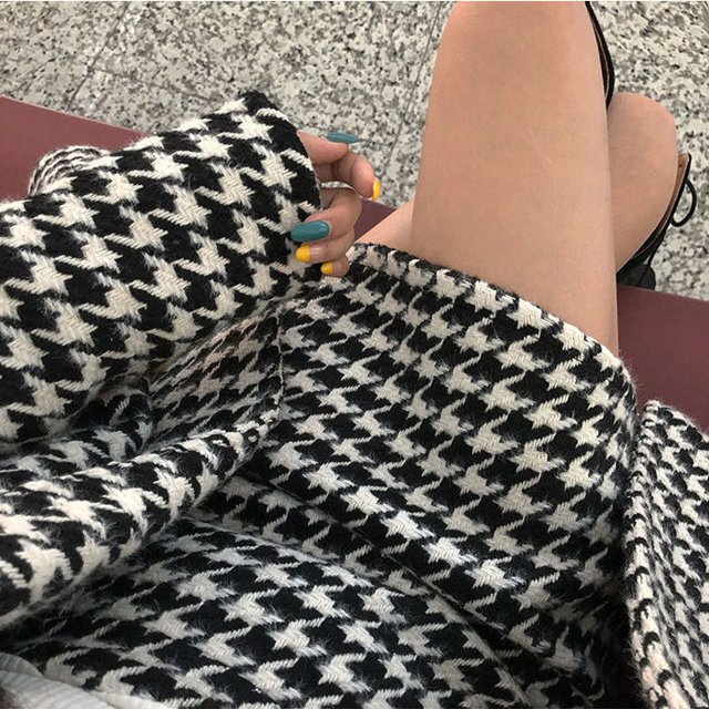 千鳥格子 チェック セットアップ スーツ ジャケット スカート セットアップ】千鳥格子 ウールコート+ハイウエストスカート