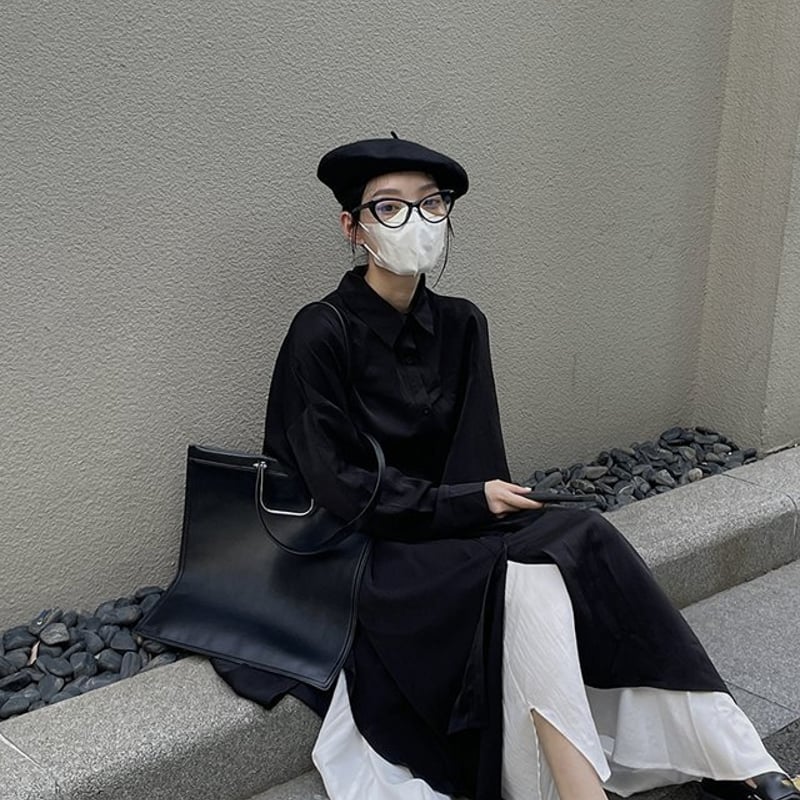 セットアップ 長袖 シャツ アシンメトリー スカート プリーツ 2 セットアップ】アシメントリーシャツ＋スカート モード系