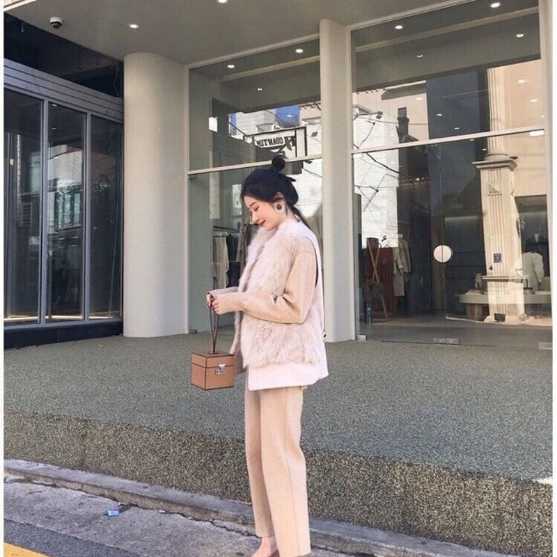 試着のみ】ellie ELLIEエリー ファーショートベスト ジレ GRAY