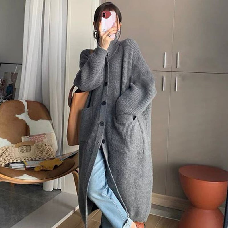 ハイネックニットカーディガン ニットコート ニットカーディガン