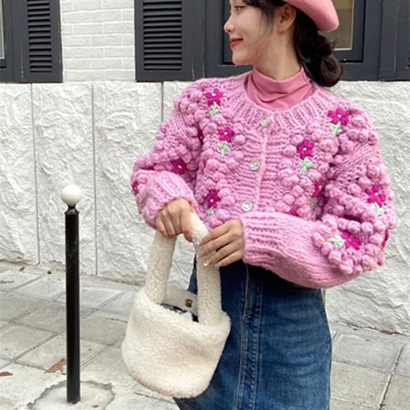 立体刺繍フラワーニットカーディガン セーター カーディガン ニット 立体刺繍フラワーニットカーディガン セーター カーディガン ニット