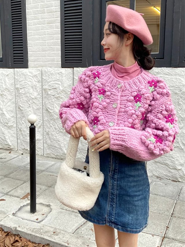 立体刺繍フラワーニットカーディガン セーター カーディガン 立体刺繍フラワーニットカーディガン セーター カーディガン